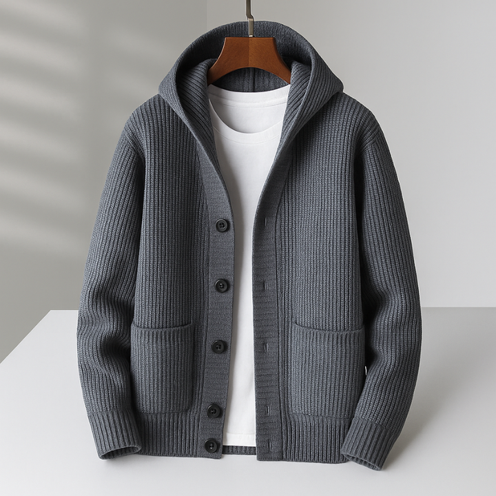Textured Knit Hooded Cardigan