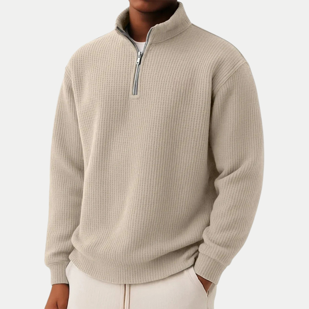 Textured Knit Sweater With Half Zip