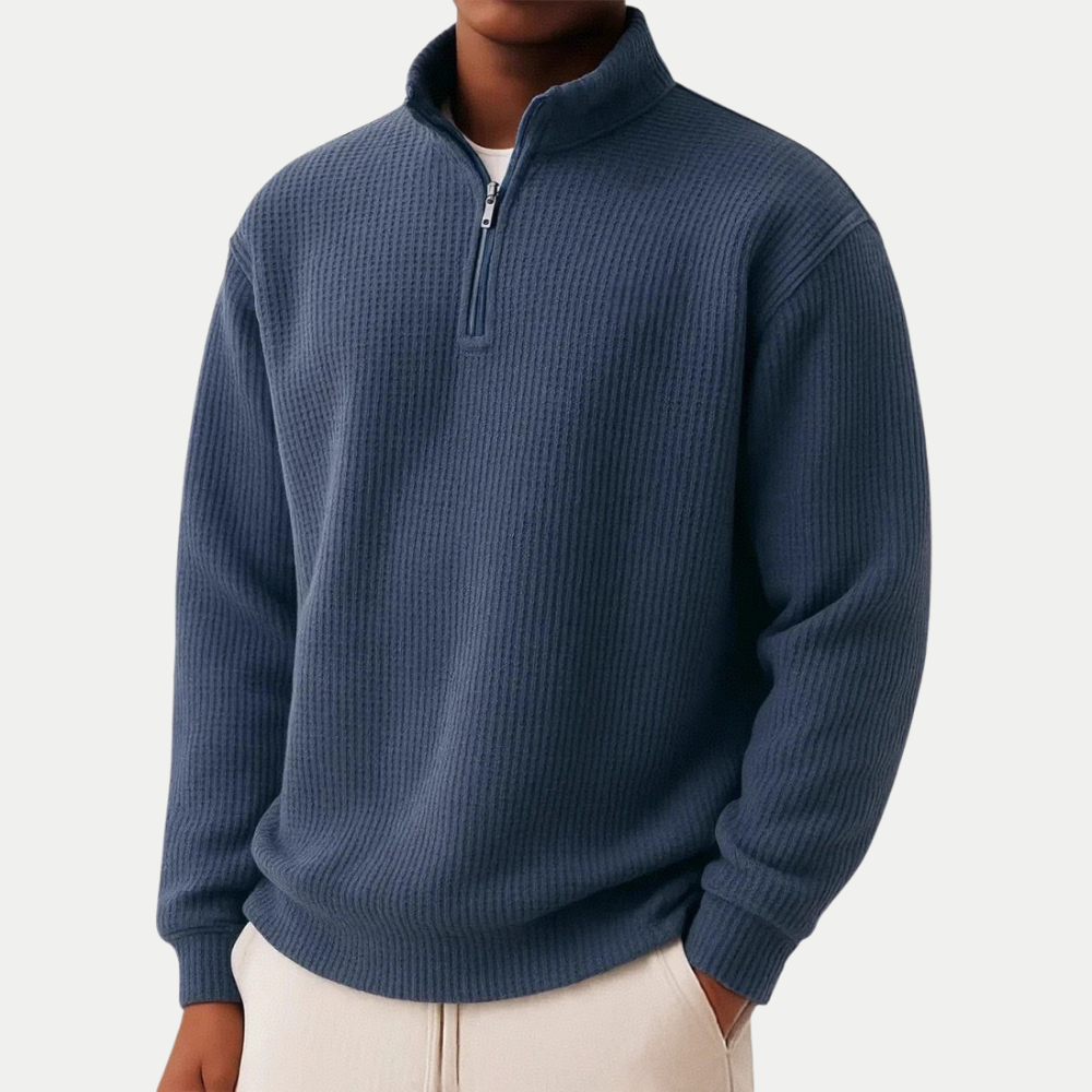 Textured Knit Sweater With Half Zip