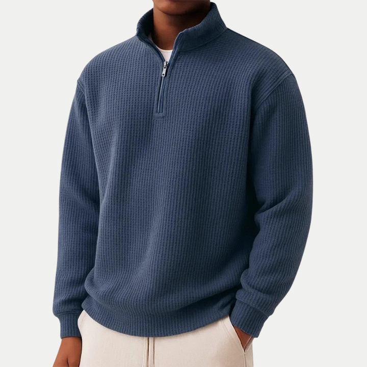 Textured Knit Sweater With Half Zip