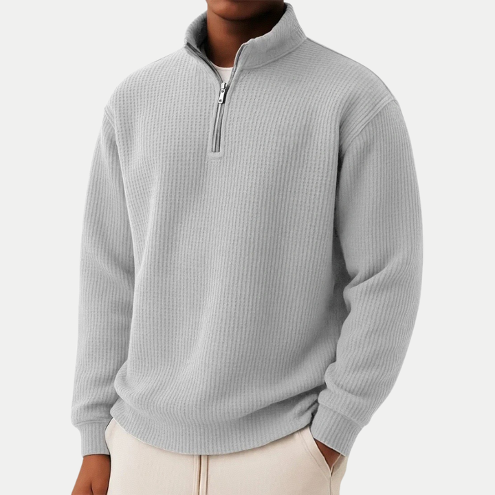 Textured Knit Sweater With Half Zip