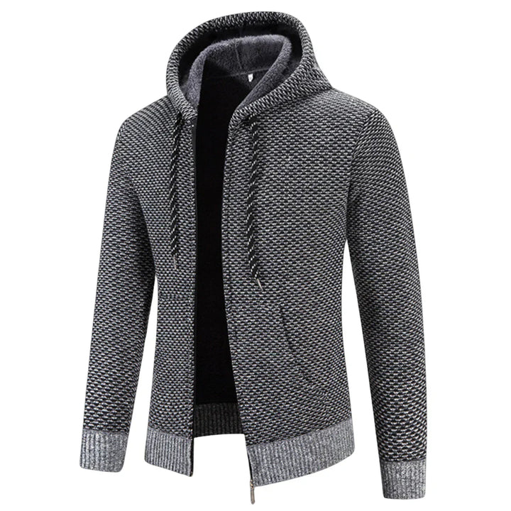 Textured Knit Zip-Up Hoodie