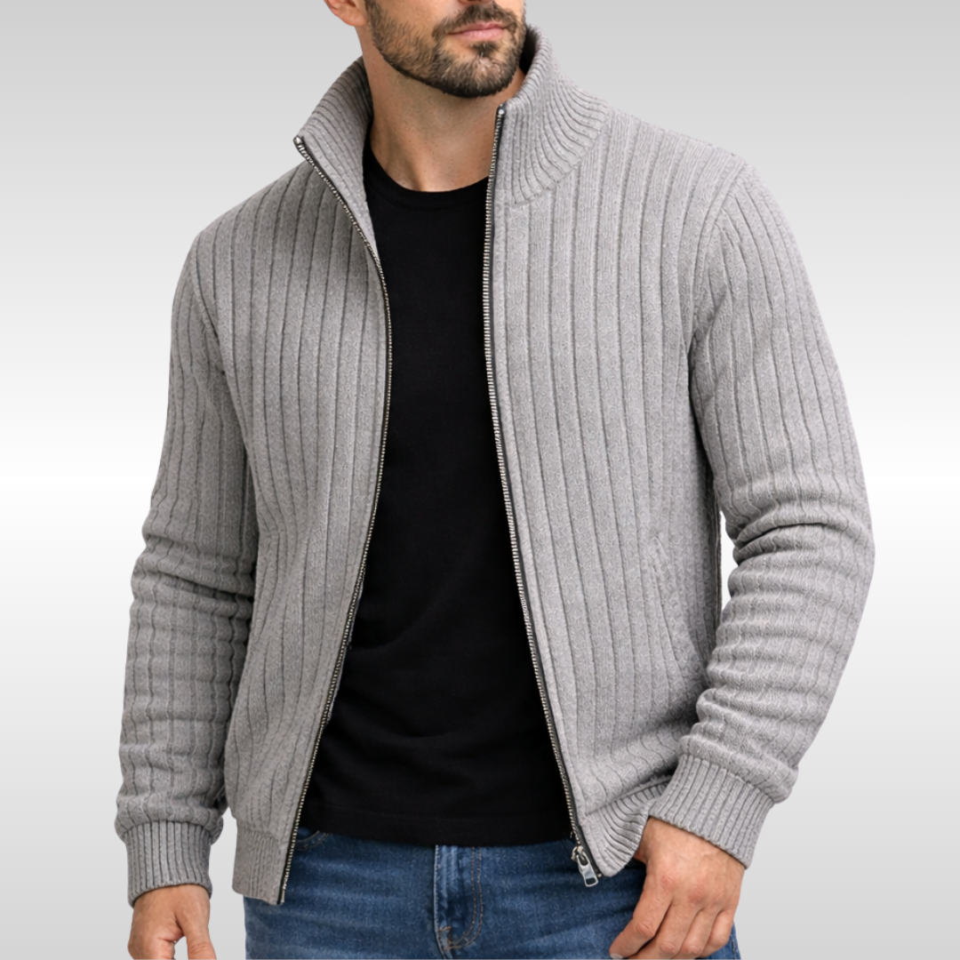 Ribbed Knit Full-Zip Jacket