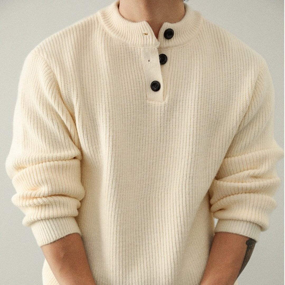 Ribbed Henley Sweater In Ravello