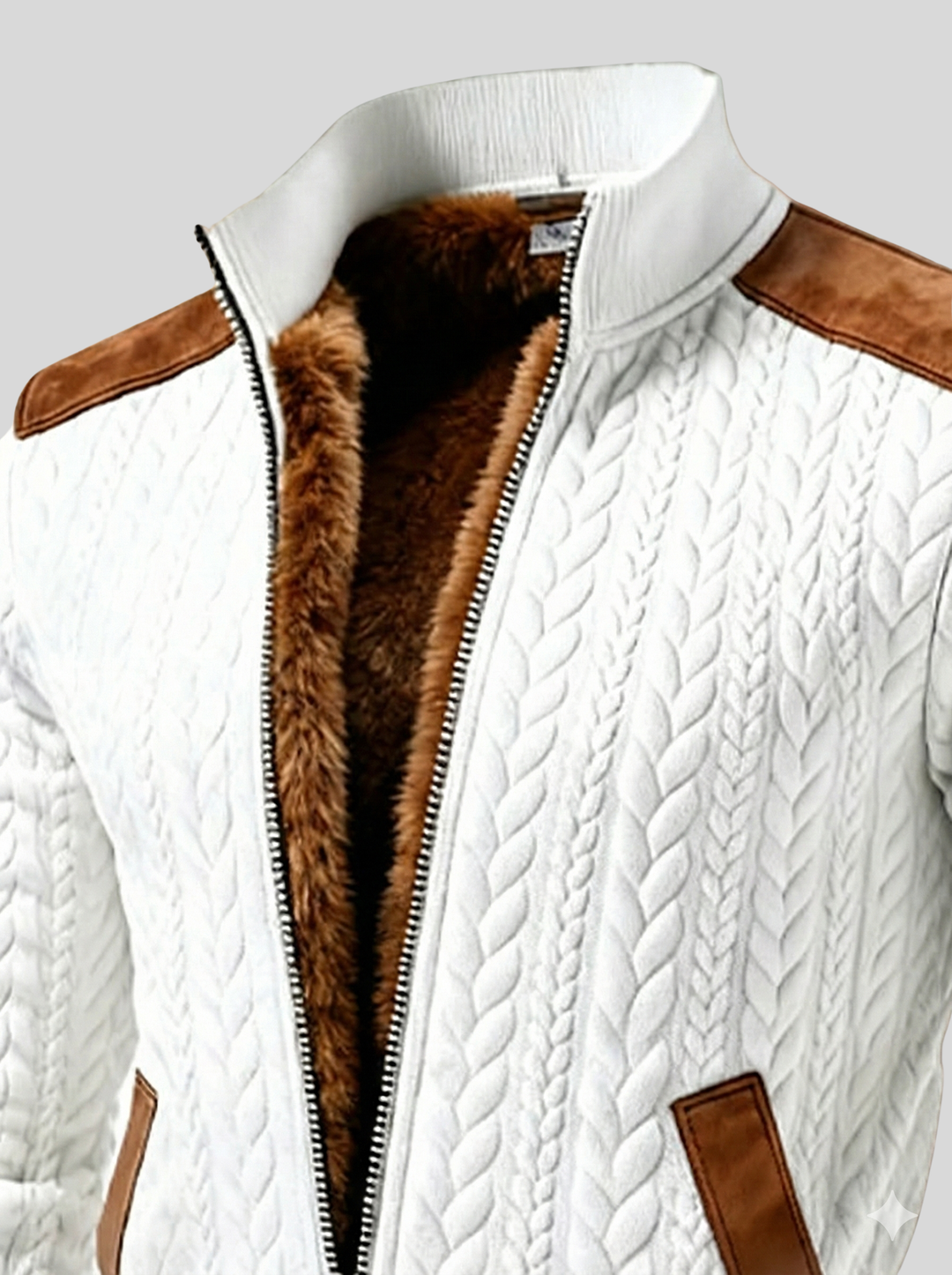 Faux Fur-Lined Cable Knit Jacket