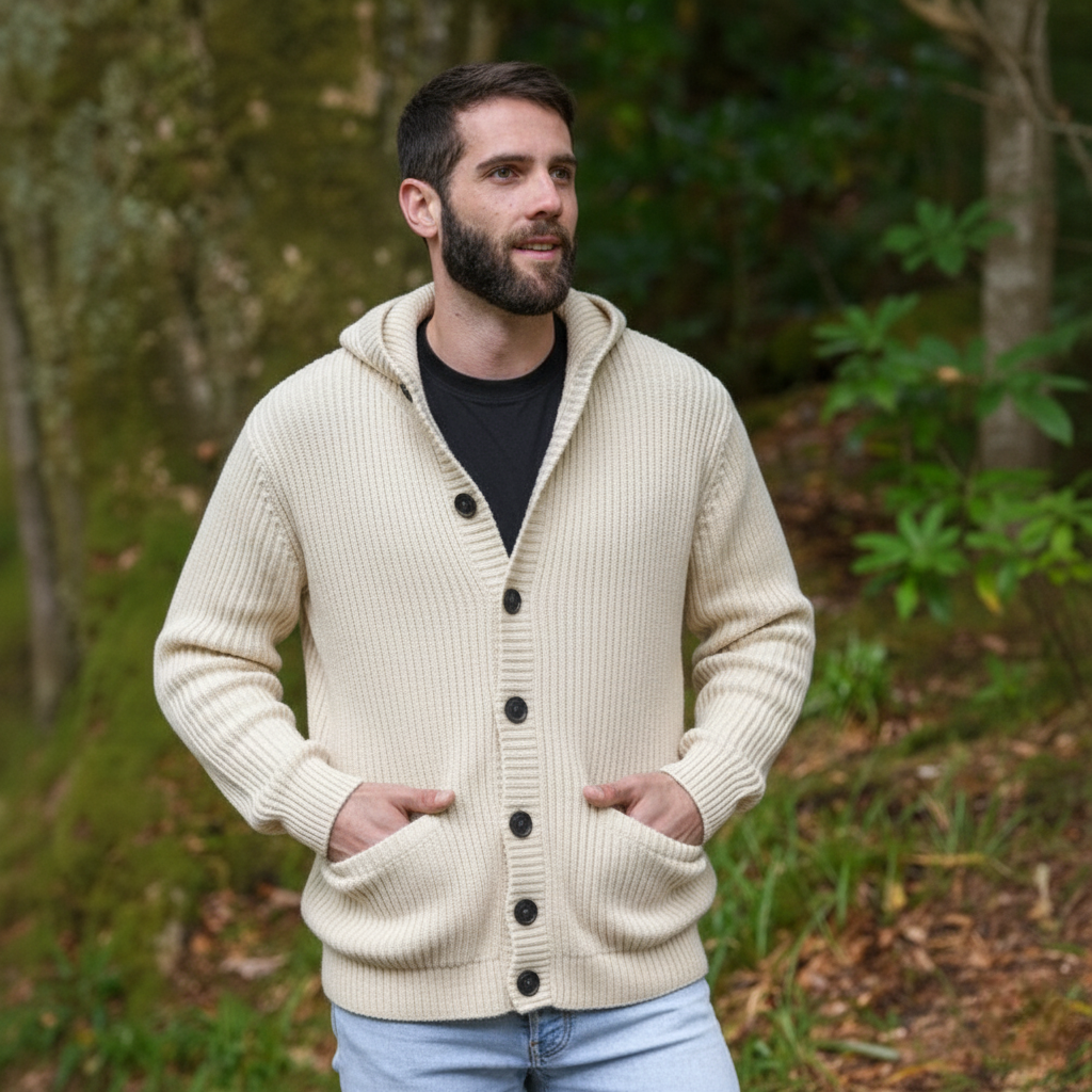 Textured Knit Hooded Cardigan