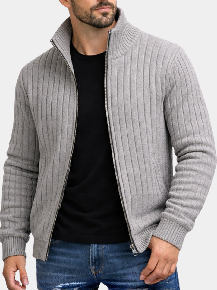 Ribbed Knit Full-Zip Jacket