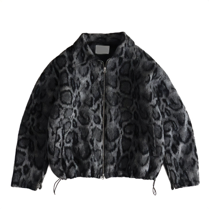 Textured Zip Jacket Leopard Style