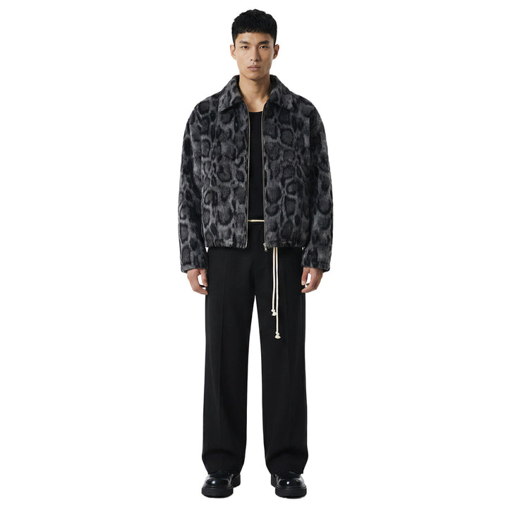 Textured Zip Jacket Leopard Style