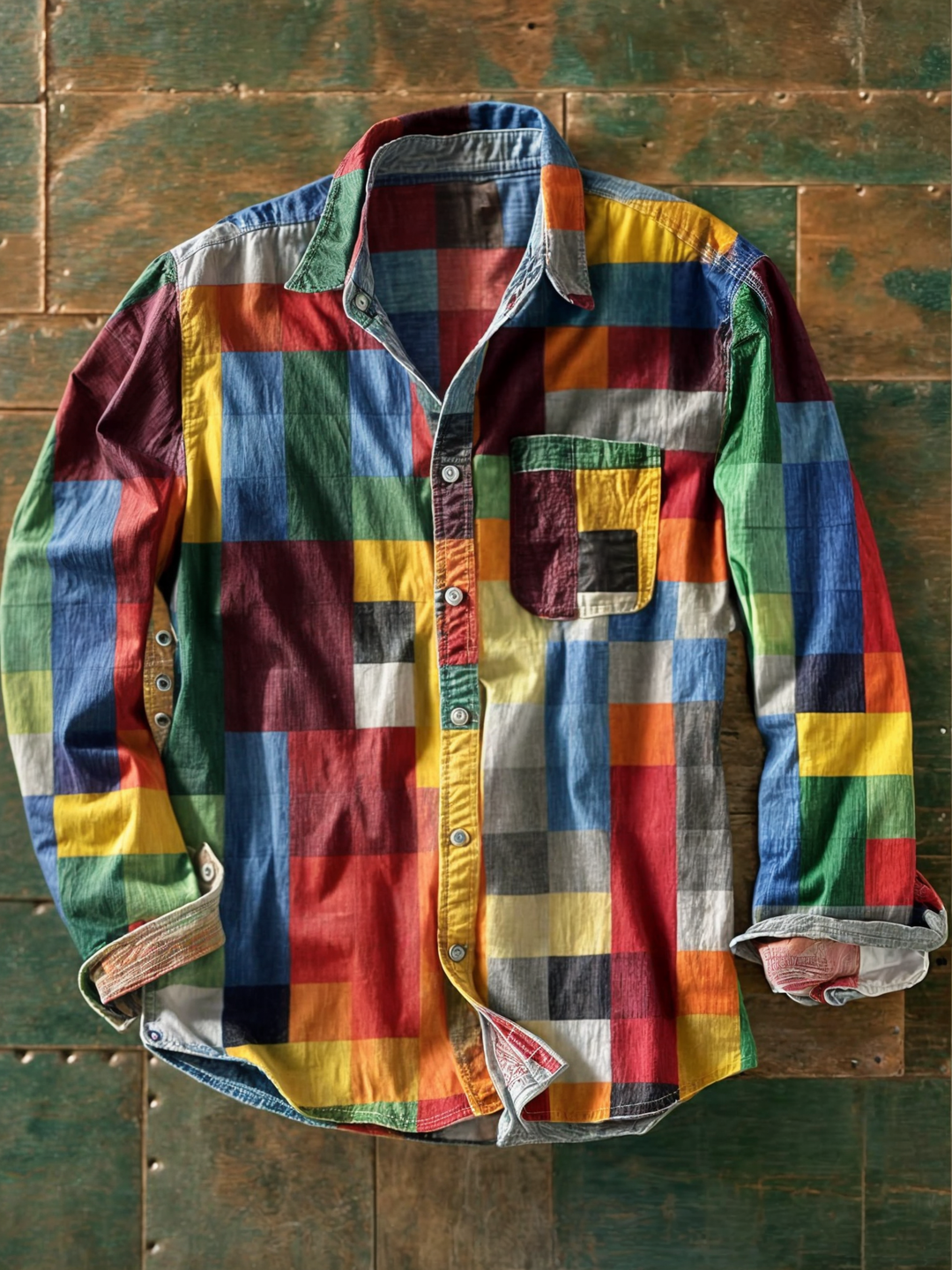 Relaxed Fit Long Sleeve Patchwork Shirt